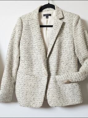Ann Taylor Ivory Tweed Single-Button Blazer